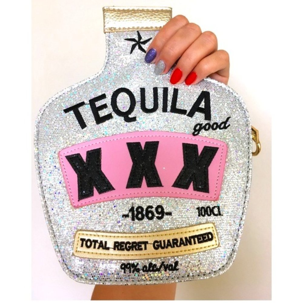 Tequila Bottle Holo Glitter Crossbody Bag Handbag